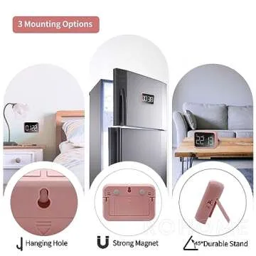 Digital Large Display Visual Timer Stopwatch for Kitchen Teacher School Classroom Cooking, 99 Minutes Countdown Count-up, Magnetic, Makeup Mirror LED, Easy for Kids, Loud or Mute Volume (Pink)