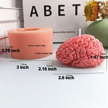 Brain Candle Mold Halloween Silicone Mould DIY Brains Silicone Mold 3D Human Organs Brain-Shaped Soap Mold Fondant Mould for Candles, Resin Ornaments, Soaps, Chocolates