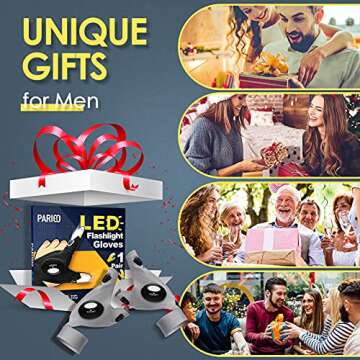 PARIGO LED Flashlight Gloves, Father Day Mens Gifts for Dad Husband Grandpa, Cool Gadget Christmas B...