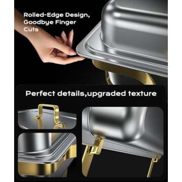 Chafing Dishes for Buffet 4 Pack, 8QT [Elegant Gold and Silver Colors] Stainless Steel Chafing Dish Buffet Set [Sturdy and High Grade] Chafers and Buffet Warmers Sets for Any Party with Complete Set
