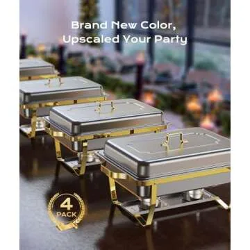 Chafing Dishes for Buffet 4 Pack, 8QT [Elegant Gold and Silver Colors] Stainless Steel Chafing Dish Buffet Set [Sturdy and High Grade] Chafers and Buffet Warmers Sets for Any Party with Complete Set