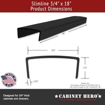 Cabinet Hero Slimline Door Protector – Edge Guard for Kitchen & Drawer Fronts, 3/4" Thick, Black, ...