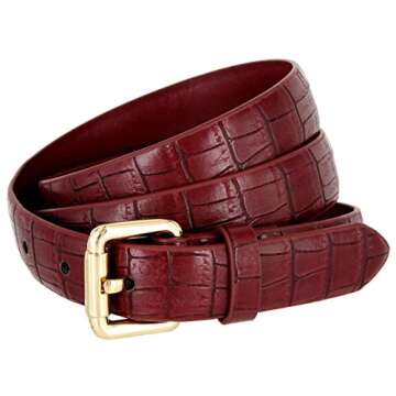 Women's Dress Belts 100% One Piece Genuine Full Grain Leather Casual Belt 1"(25mm) wide (Burgundy, 3...