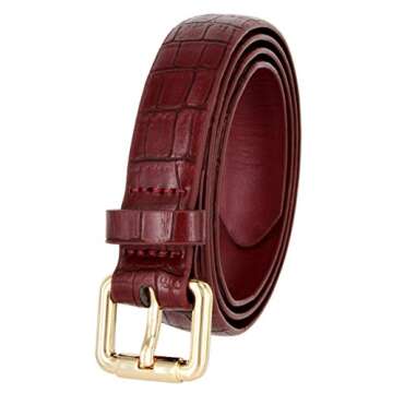Women's Dress Belts 100% One Piece Genuine Full Grain Leather Casual Belt 1"(25mm) wide (Burgundy, 32)