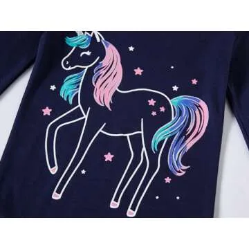 Dolphin&Fish Girls Pajamas 100% Cotton Toddler Pjs Unicorn Clothes Long Sleeve Kid Pjs Sleepwear Sets 2t Blue