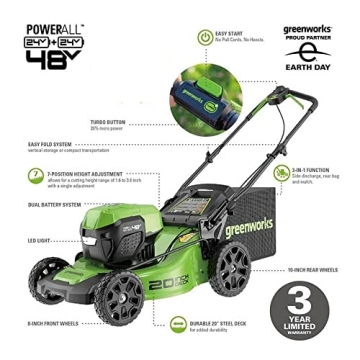 Greenworks 48V 20" Brushless Cordless Lawn Mower with Batteries