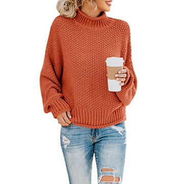 Stylish Cozy Knitted Turtleneck Sweater - Brick Red