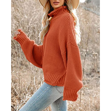 Stylish Cozy Knitted Turtleneck Sweater - Brick Red