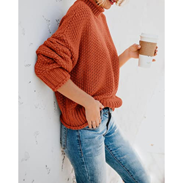 Stylish Cozy Knitted Turtleneck Sweater - Brick Red