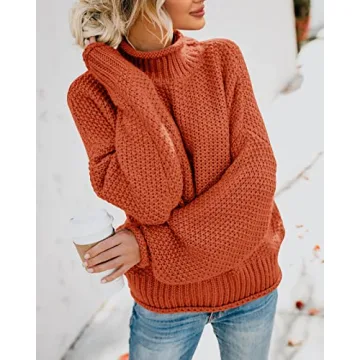Stylish Cozy Knitted Turtleneck Sweater - Brick Red