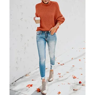 Stylish Cozy Knitted Turtleneck Sweater - Brick Red