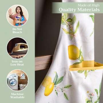 Maison d' Hermine Apron for women with Pocket 100% Cotton 27.50"x31.50" 1 Piece Adjustable Neck Strap & long ties Apron Men, Chef, Wedding, Cooking - Easter decorations Spring/Summer (Limoncello)