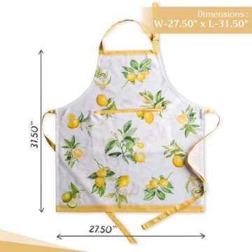 Maison d' Hermine Apron for women with Pocket 100% Cotton 27.50"x31.50" 1 Piece Adjustable Neck Strap & long ties Apron Men, Chef, Wedding, Cooking - Easter decorations Spring/Summer (Limoncello)