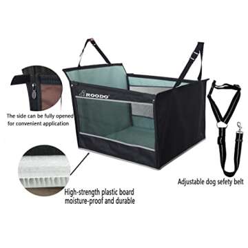 ROODO Dog Car Seat for Medium to Large Dogs,Waterproof Oxford Cloth and Breathable Hammock Style Seat Cover with Adjustable Seat Belt,Easy Storage and Portability Pet Car Travel System(Black)