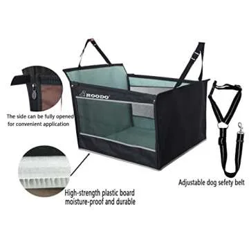 ROODO Dog Car Seat for Medium to Large Dogs,Waterproof Oxford Cloth and Breathable Hammock Style Seat Cover with Adjustable Seat Belt,Easy Storage and Portability Pet Car Travel System(Black)