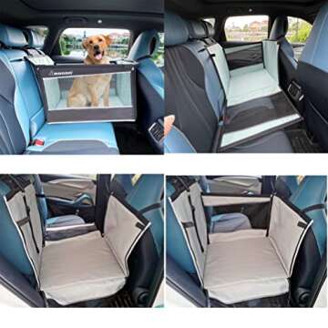 ROODO Dog Car Seat for Medium to Large Dogs,Waterproof Oxford Cloth and Breathable Hammock Style Seat Cover with Adjustable Seat Belt,Easy Storage and Portability Pet Car Travel System(Black)