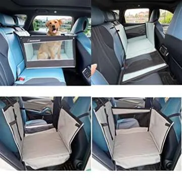 ROODO Dog Car Seat for Medium to Large Dogs,Waterproof Oxford Cloth and Breathable Hammock Style Seat Cover with Adjustable Seat Belt,Easy Storage and Portability Pet Car Travel System(Black)