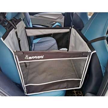 ROODO Dog Car Seat for Medium to Large Dogs,Waterproof Oxford Cloth and Breathable Hammock Style Seat Cover with Adjustable Seat Belt,Easy Storage and Portability Pet Car Travel System(Black)