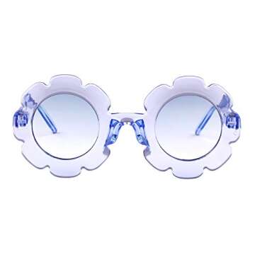 ADE WU Sunglasses for Kids Round Flower Cute Glasses UV 400 Protection Children Girl Boy Gifts (Clear Light Blue)