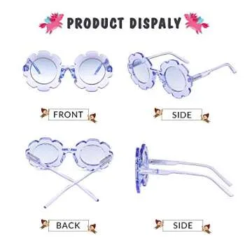 ADE WU Sunglasses for Kids Round Flower Cute Glasses UV 400 Protection Children Girl Boy Gifts (Clear Light Blue)