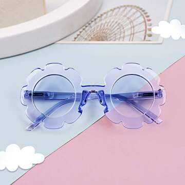 ADE WU Sunglasses for Kids Round Flower Cute Glasses UV 400 Protection Children Girl Boy Gifts (Clear Light Blue)