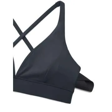 CRZ YOGA Butterluxe Deep V-Neck Sports Bras for Women - Spaghetti Strap Criss Cross Padded Top Low Coverage Wireless Yoga True Navy Small