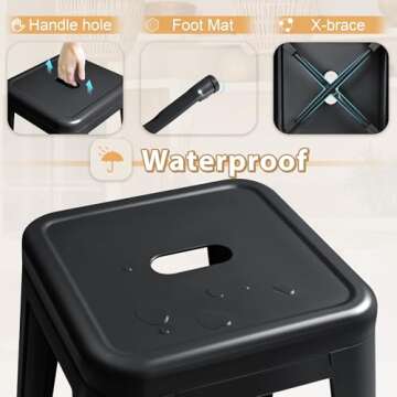 Furmax 30 Inches Metal Bar Stools Bar Height High Backless Stools Indoor Outdoor Stackable Kitchen Stools Set of 4 (Dark Black)