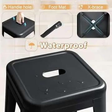 Furmax 30 Inches Metal Bar Stools Bar Height High Backless Stools Indoor Outdoor Stackable Kitchen Stools Set of 4 (Dark Black)