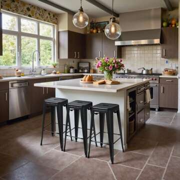 Furmax 30 Inches Metal Bar Stools Bar Height High Backless Stools Indoor Outdoor Stackable Kitchen Stools Set of 4 (Dark Black)