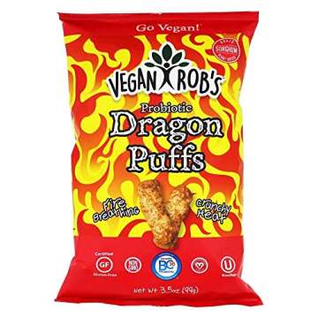 VEGAN ROBs Probiotic Dragon Puffs | Vegan, Kosher, Gluten Free | 3.5 oz bag Pack of 2