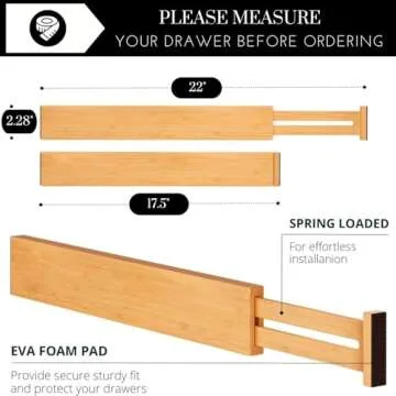 LUXVIOR Expandable Bamboo Drawer Dividers for Home Organization