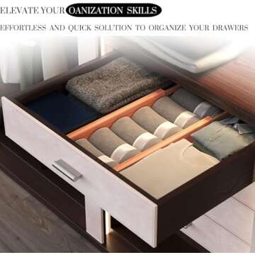 LUXVIOR Expandable Bamboo Drawer Dividers 8 pack with labels(17.5"-22") Drawer Organizer for Kitchen, Clothes,Utensils,Silverware,Dresser,Office,Desk,Bathroom