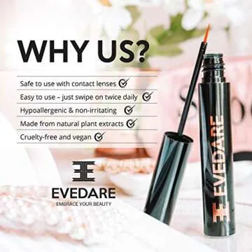 EVEDARE Advanced Eyelash Growth Serum with Enhancing Peptides and Botanical Vitamins for Longer, Thicker, Fuller Lashes, Natural Extracts Improve Strength, Reduce Brittleness (3ML)