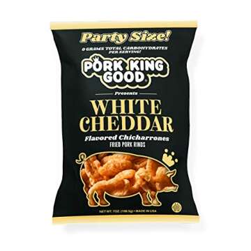 Pork King Good White Cheddar Pork Rinds 7 OZ FAMILY SIZE (Chicharrones - Keto Snacks)