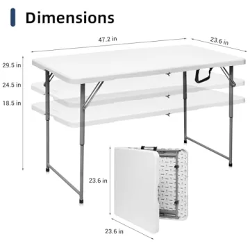 Byliable 4 ft Folding Table - Portable, Durable & Adjustable