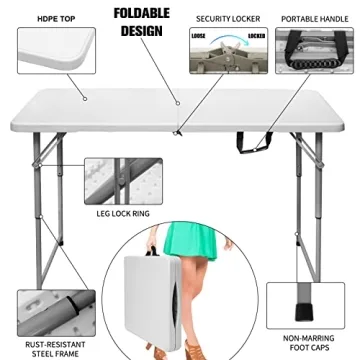 Byliable 4 ft Folding Table - Portable, Durable & Adjustable