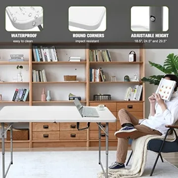 Byliable 4 ft Folding Table - Portable, Durable & Adjustable
