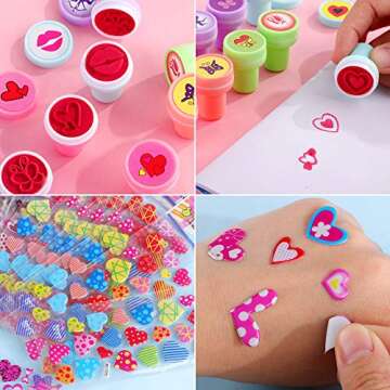 Valentine’s Day Stationery Gift for Kids Classroom 30 PCS Assorted Stationery Exchange Pencil Eraser Ruler Stamper and Stickers Classroom Prizes Goodie Bag Party Supplies with Valentines Gift Cards