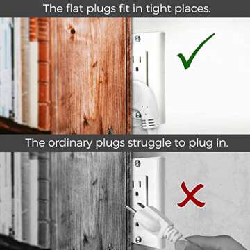 Low Profile Flat Plug Extension Cord - 1Ft, 15A, 14AWG