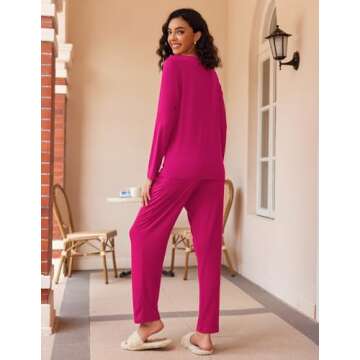 Ekouaer 2 Pack Women's Pajama Set Soft Long Sleeve Sleepwear Loungewear Pjs Sets with Pockets,Small