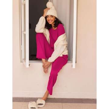 Ekouaer Women's Soft Long Sleeve Pajama Set with Pockets