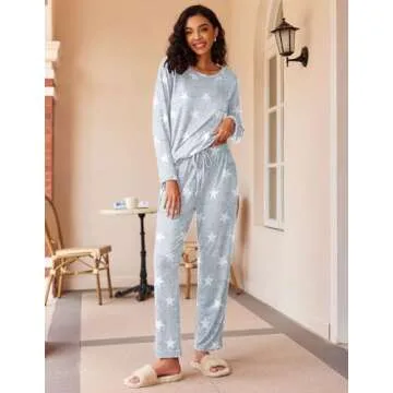 Ekouaer Women's Soft Long Sleeve Pajama Set with Pockets