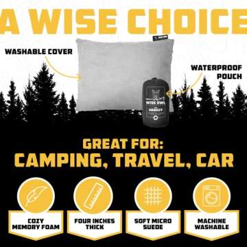 Wise Owl Outfitters Essentials Airplanes, Camping, and Travel-Memory Foam Washable Pillow-Small, Med...
