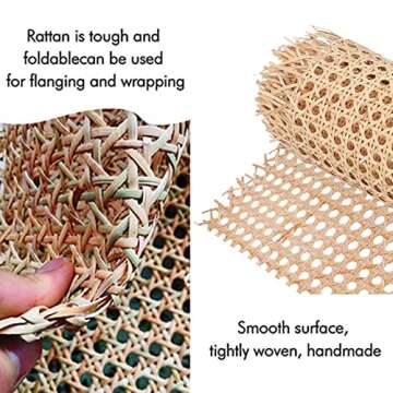 16" x5FT Natural Rattan Cane Webbing, Woven Open Mesh Cane Net Roll for DIY Caning Furniture Decor Projects: Chair, Cabinet, Ceiling and Door(59x17 in)