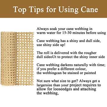 16" x5FT Natural Rattan Cane Webbing, Woven Open Mesh Cane Net Roll for DIY Caning Furniture Decor Projects: Chair, Cabinet, Ceiling and Door(59x17 in)