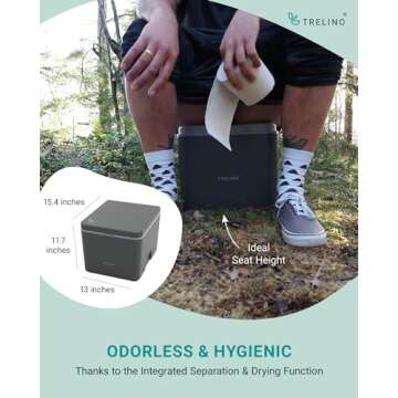 TRELINO Composting Toilet Evo S Gray - Odorless Portable Toilet for Outdoor Fun