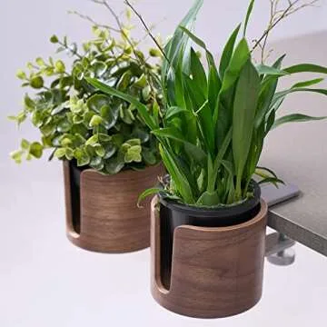 urbanplus Desk Cup Holder, Anti-Spill Walnut Wood Cup Holder for Desk with Aluminium Clamp, Office Desk Accessories, Gaming Desk Accessories, Computer Desk Accessories