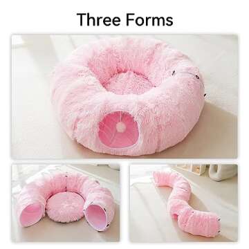 HIPIPET Winter Plush Cat Tunnel with Cat Bed for Indoor Cats,Multifunctional Cat Toys for Small Medi...