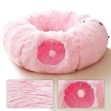 HIPIPET Plush Cat Tunnel and Bed Combo for Cats