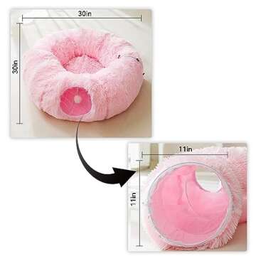 HIPIPET Winter Plush Cat Tunnel with Cat Bed for Indoor Cats,Multifunctional Cat Toys for Small Medium Large Cat.(Pink)